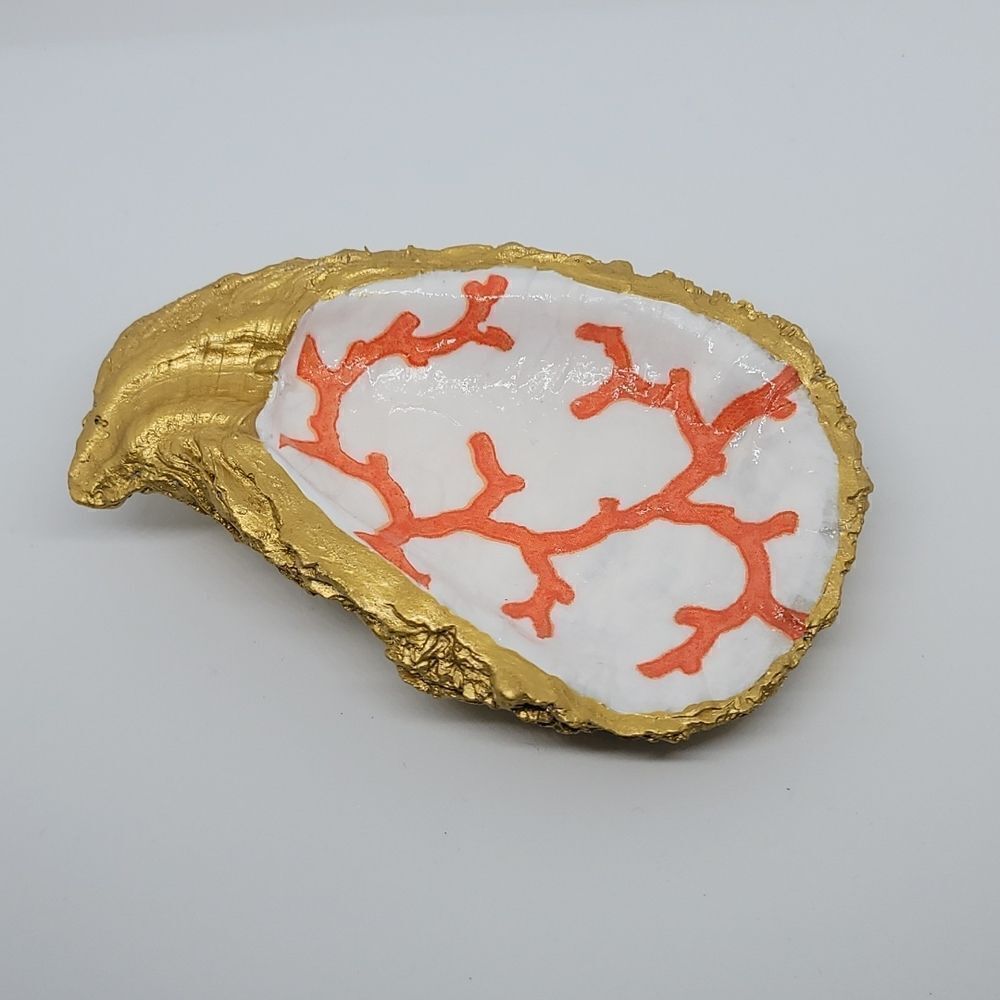 Coral Oystershell ring holder/ trinket tray